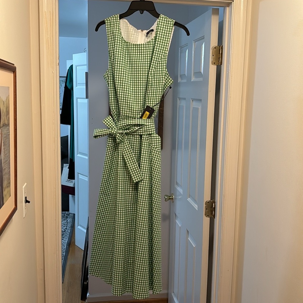 Midi dress w/slash pockets, detachable belt, A-line skirt, dress up or down